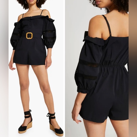 RIVER ISLAND Women Belted Could Shoulder Romper White 3/4 Sleeve, size 8 - Picture 14 of 16